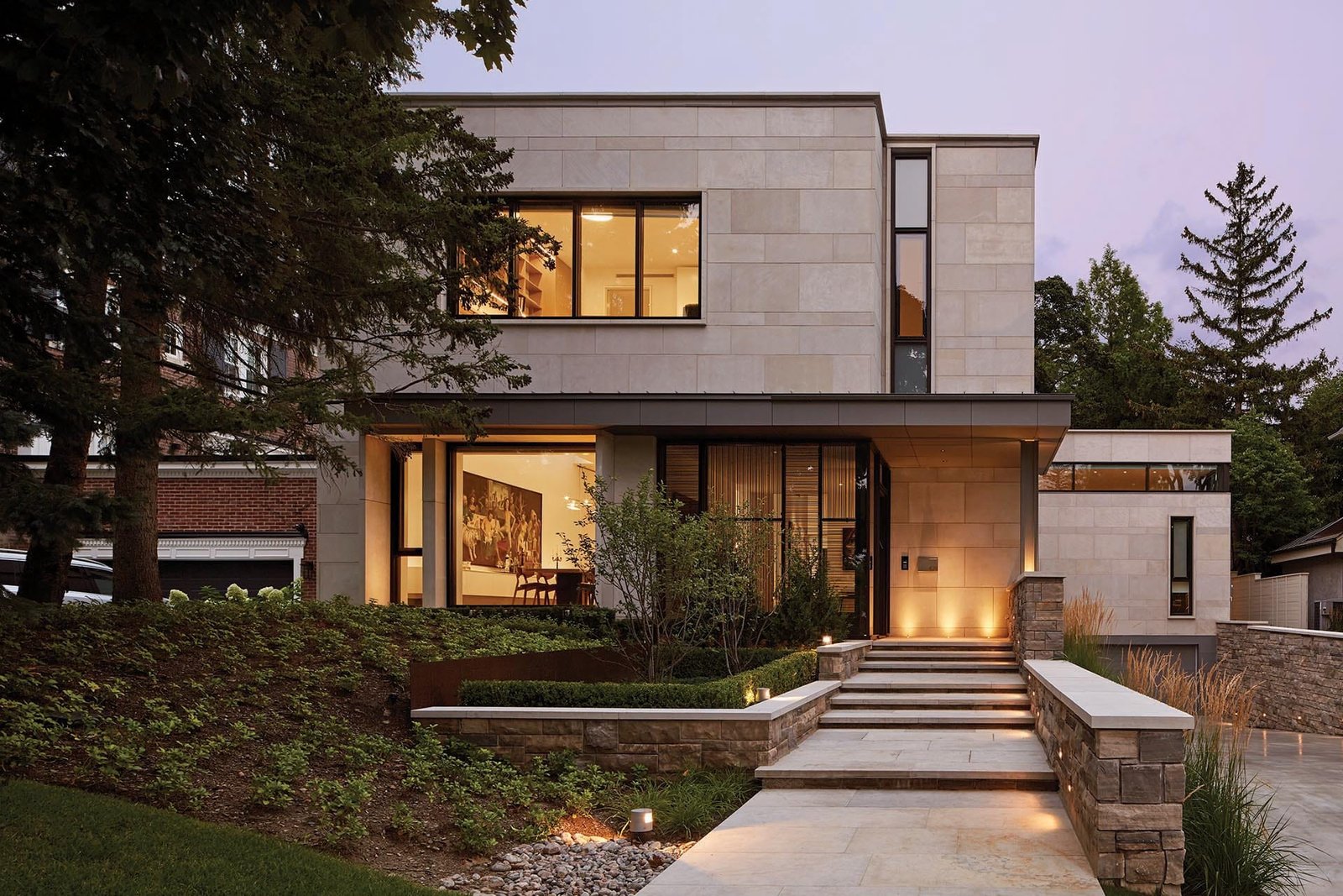 Limestone facade modern house